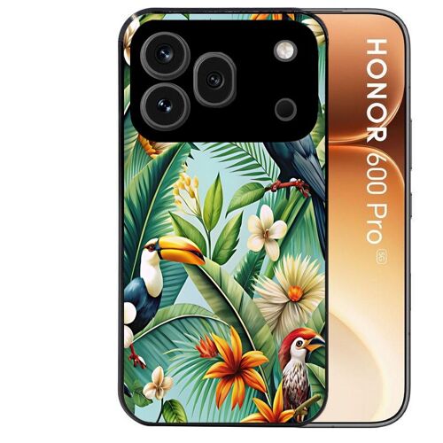 Coque noire pour HONOR 600 PRO 5G perroquet tropical