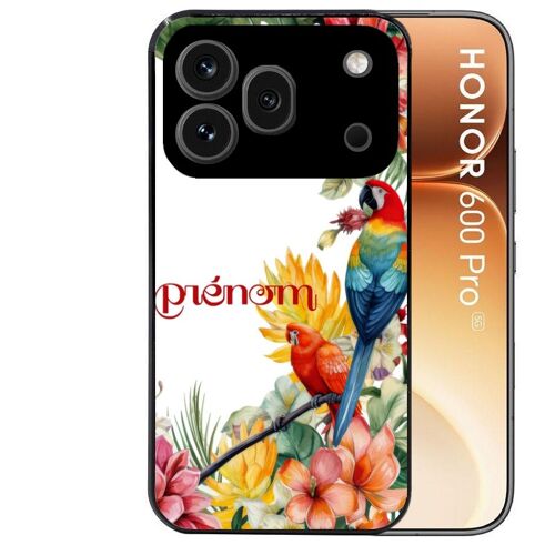 Coque noire pour HONOR 600 PRO 5G motif perroquet personnalisee