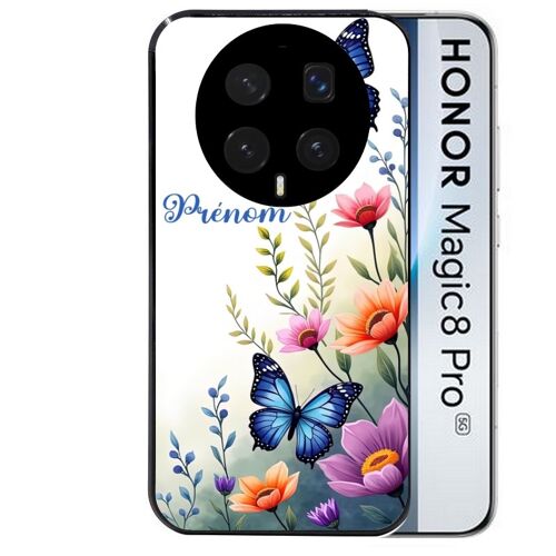 Coque noire pour MAGIC 8 PRO motif papillon prenom personnalisee