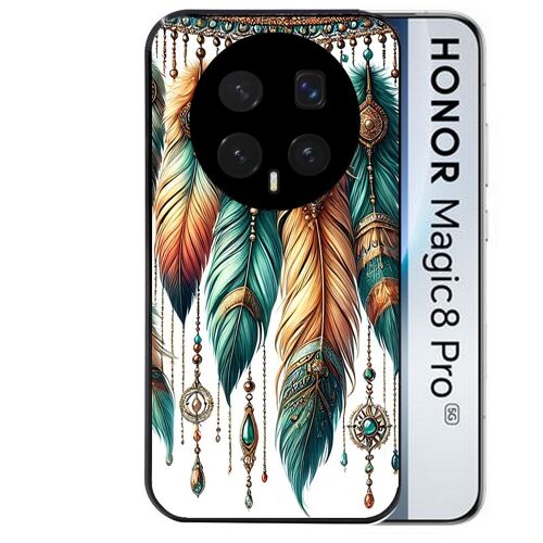 Coque noire pour MAGIC 8 PRO motif plumes et bijoux