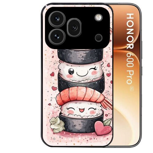 Coque noire pour HONOR 600 PRO 5G motif sushi kawai anime