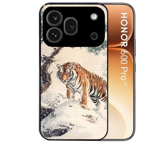 Coque noire pour HONOR 600 PRO 5G motif tigre bonzai
