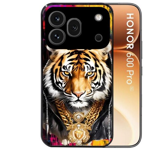 Coque noire pour HONOR 600 PRO 5G tigre style hip hop