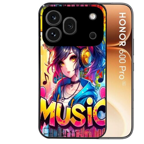 Coque noire pour HONOR 600 PRO 5G anime manga et music