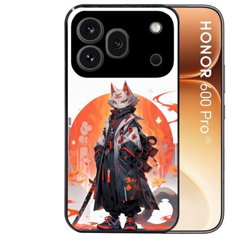 Coque noire pour HONOR 600 PRO 5G motif anime chat japan