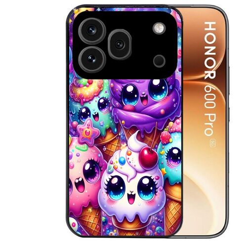 Coque noire pour HONOR 600 PRO 5G motif anime ice cream kawaii