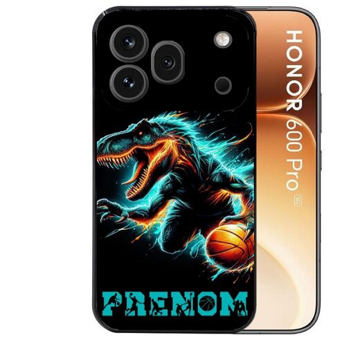 Coque noire pour HONOR 600 PRO 5G motif basket et dino personnalisee