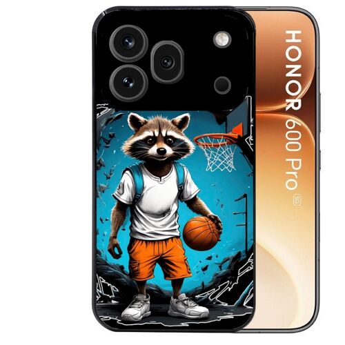 Coque noire pour HONOR 600 PRO 5G motif basket racoon