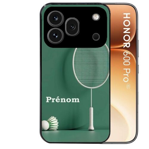 Coque noire pour HONOR 600 PRO 5G motif badminton sport personnalisee
