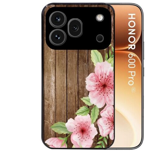 Coque noire pour HONOR 600 PRO 5G bois fleur rose