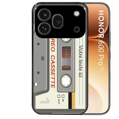 Coque noire pour HONOR 600 PRO 5G motif cassette grise personnalisable