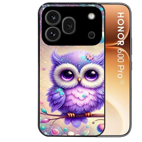 Coque noire pour HONOR 600 PRO 5G motif chouette violette
