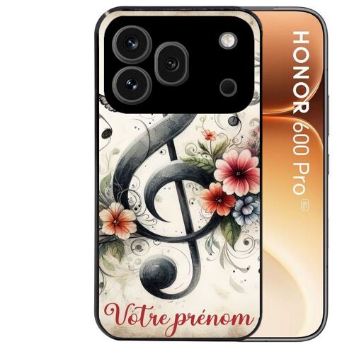 Coque noire pour HONOR 600 PRO 5G motif musique cle sol personnalisee