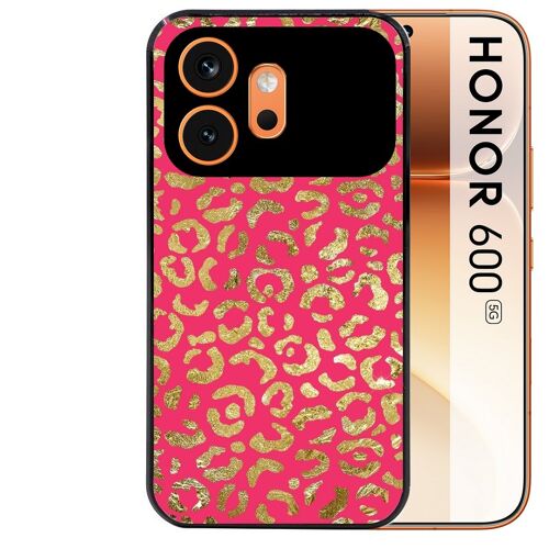 Coque noire pour HONOR 600 5G motif leopard fuschia