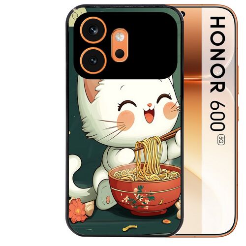 Coque noire pour HONOR 600 5G motif chat ramen nuage