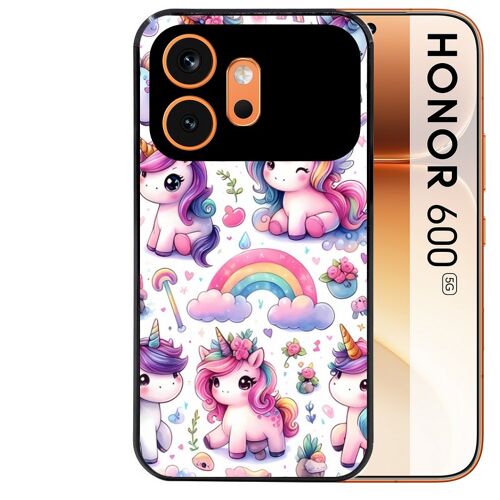 Coque noire pour HONOR 600 5G motif licorne arc en ciel
