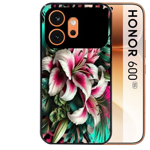 Coque noire pour HONOR 600 5G motif leopard hibiscus