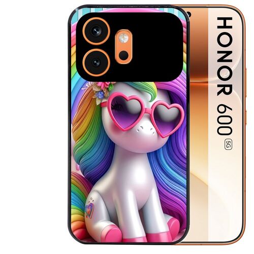 Coque noire pour HONOR 600 5G motif licorne pop art