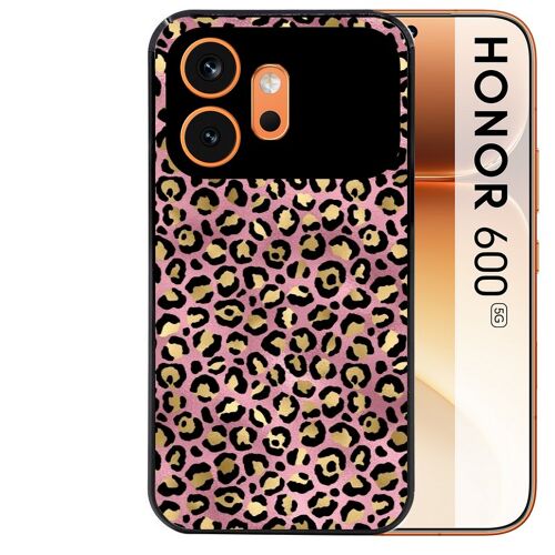 Coque noire pour HONOR 600 5G leopard rose