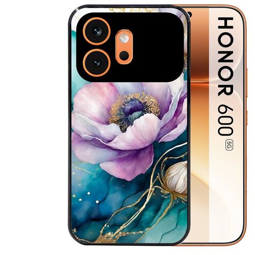 Coque noire pour HONOR 600 5G marbre fleur