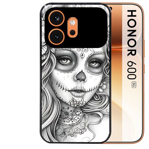 Coque noire pour HONOR 600 5G motif mort calavera tatoo