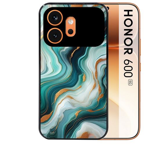Coque noire pour HONOR 600 5G motif marbre vert