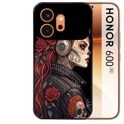 Coque noire pour HONOR 600 5G motif tete de mort rock