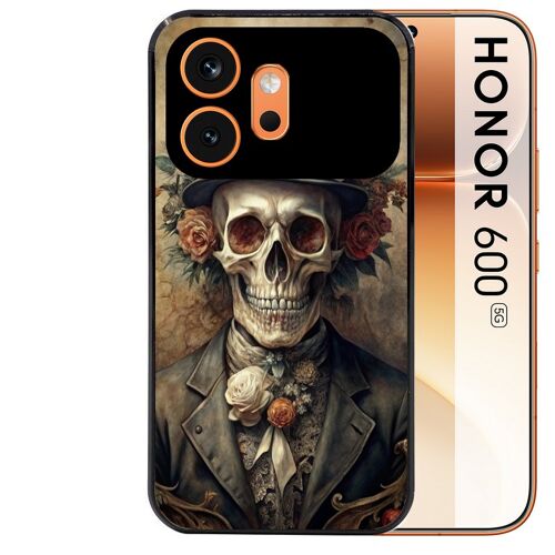 Coque noire pour HONOR 600 5G motif tete de mort chapeau