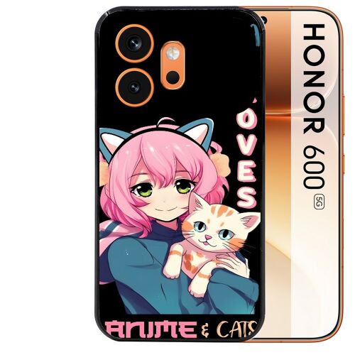 Coque noire pour HONOR 600 5G motif anime et chat