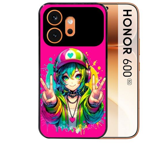 Coque noire pour HONOR 600 5G anime manga et tag