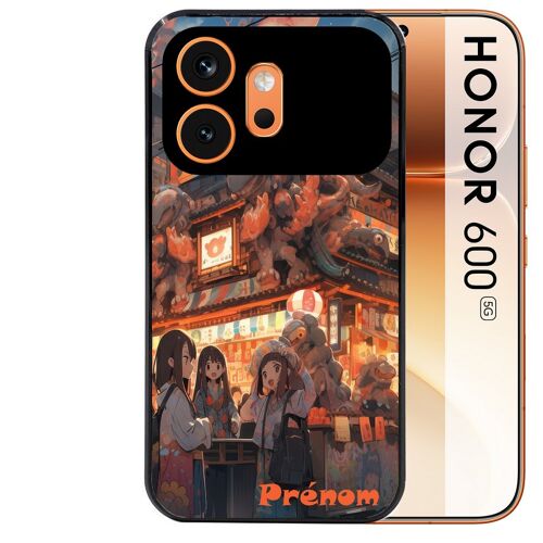 Coque noire pour HONOR 600 5G motif anime street japan personnalisee