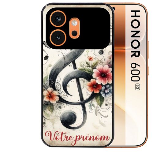 Coque noire pour HONOR 600 5G motif musique cle sol personnalisee