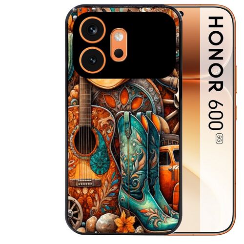 Coque noire pour HONOR 600 5G motif cow boy et texas automne
