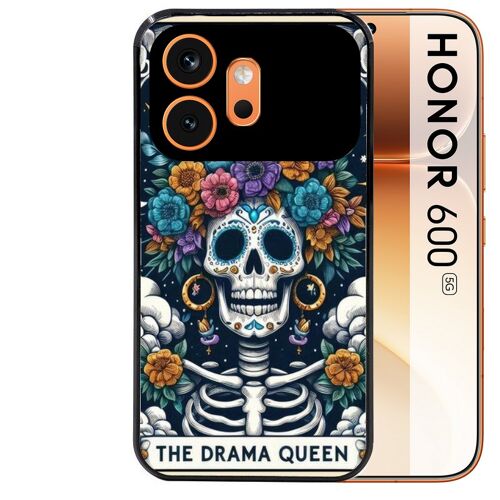 Coque noire pour HONOR 600 5G tete de mort drama queen