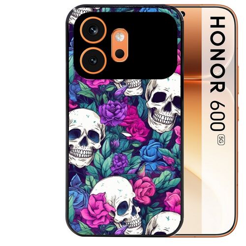 Coque noire pour HONOR 600 5G tete de mort violet