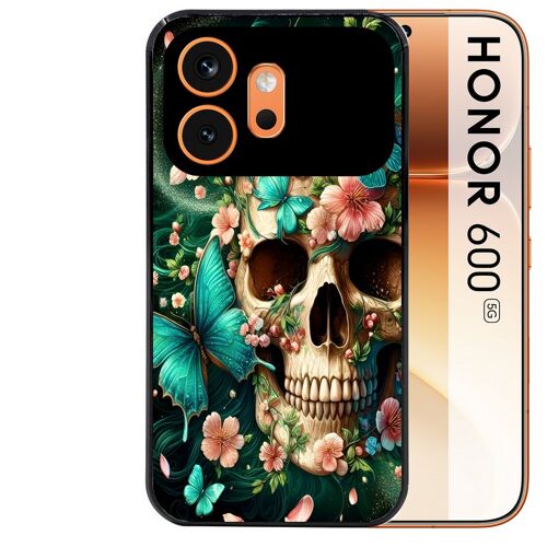 Coque noire pour HONOR 600 5G tete de mort skull printemps