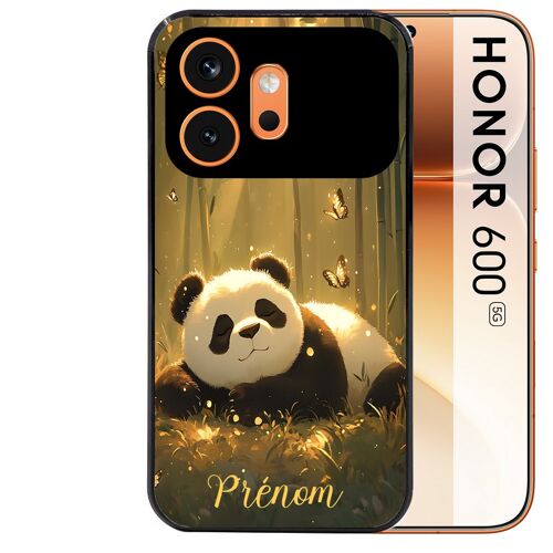 Coque noire pour HONOR 600 5G panda et papillon personnalisee