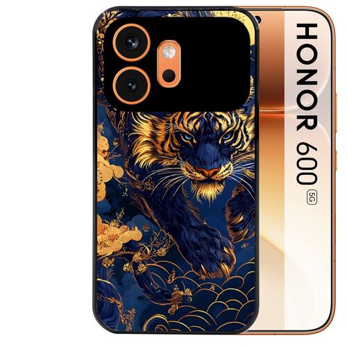 Coque noire pour HONOR 600 5G motif tigre et fleur