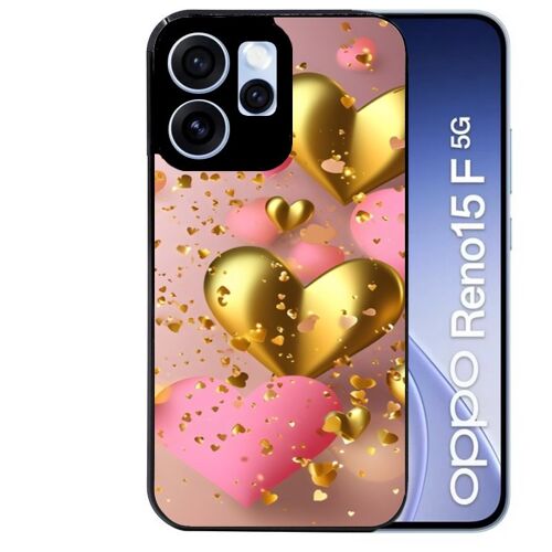Coque noire pour RENO 15 F et 15 FS 5G coeur rose