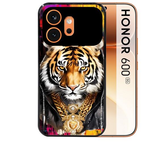 Coque noire pour HONOR 600 5G tigre style hip hop