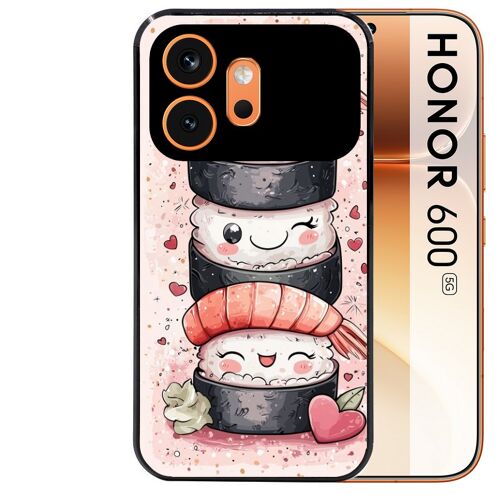 Coque noire pour HONOR 600 5G motif sushi kawai anime