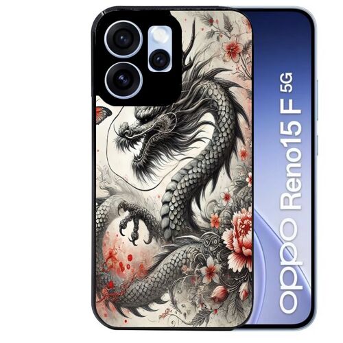 Coque noire pour RENO 15 F et 15 FS 5G motif dragon japan