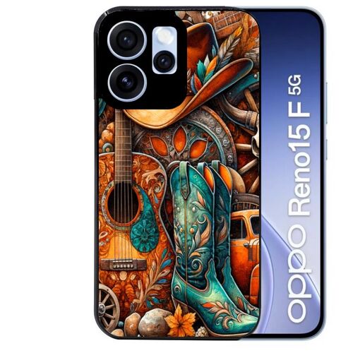 Coque noire pour RENO 15 F et 15 FS 5G motif cow boy et texas automne