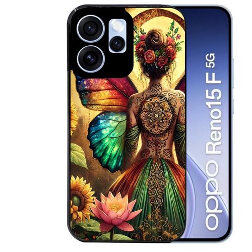 Coque noire pour RENO 15 F et 15 FS 5G motif fee et fleurs