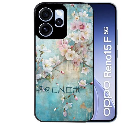 Coque noire pour RENO 15 F et 15 FS 5G motif fleur sakura personnalisee