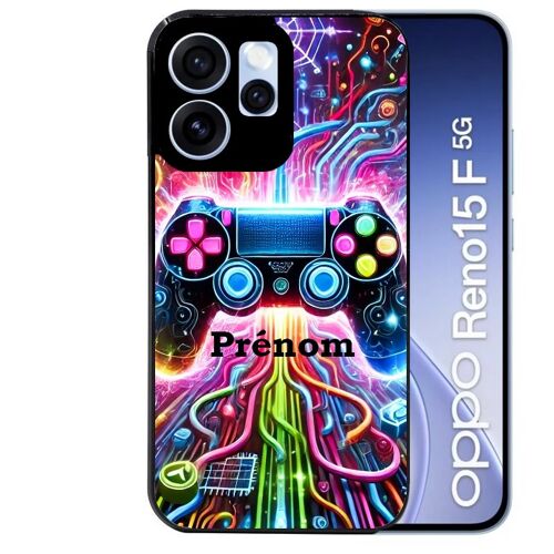 Coque noire pour RENO 15 F et 15 FS 5G motif gamer electro personnalisee