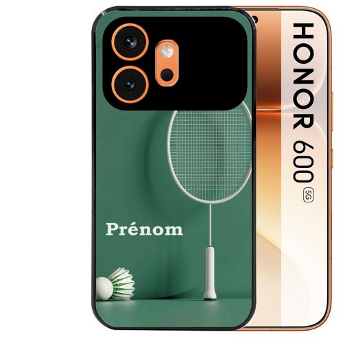 Coque noire pour HONOR 600 5G motif badminton sport personnalisee