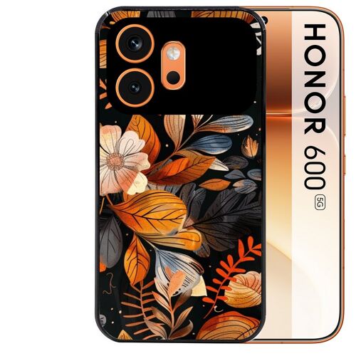 Coque noire pour HONOR 600 5G motif fleur automne