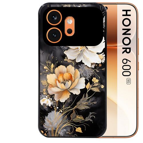 Coque noire pour HONOR 600 5G motif fleur blanche