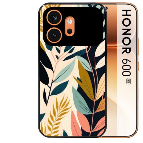 Coque noire pour HONOR 600 5G vintage et fleur